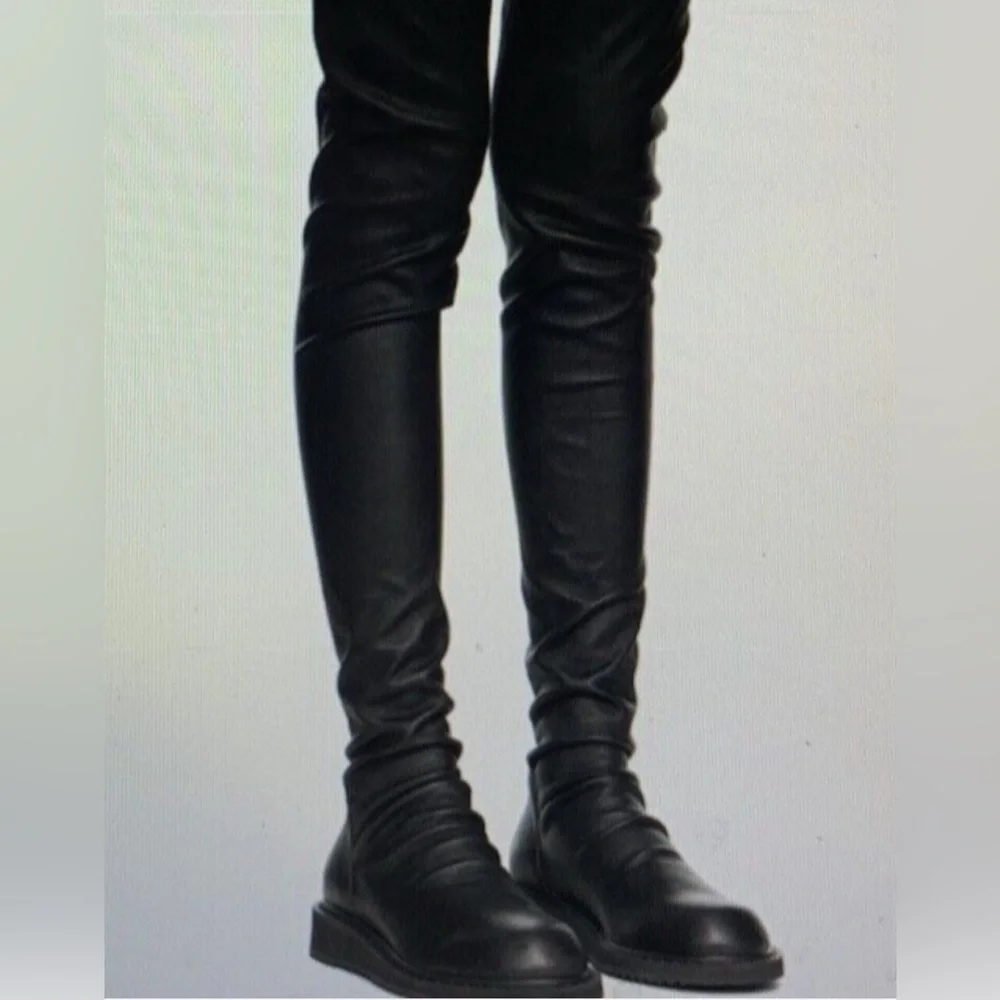BNIB AUTHENTIC RICK OWENS BLACK LEATHER OVER THE KNEE BOOT - Picture 13 of 16